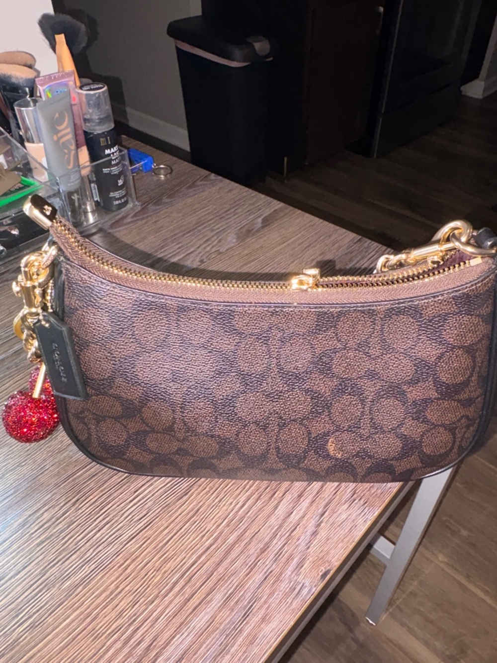 Coach Brown Signature Canvas Shoulder Bag with Gold Hardware - Picture 6 of 8
